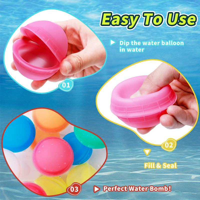 Hotfree 12Pcs Reusable Water Balloons, Pool Beach Water Toys for Boys and Girls, Outdoor Summer Toys for Kids Ages 3-12, Natural Suction Design, Sucker Water Ball with Mesh Bag for Outdoor Activities
