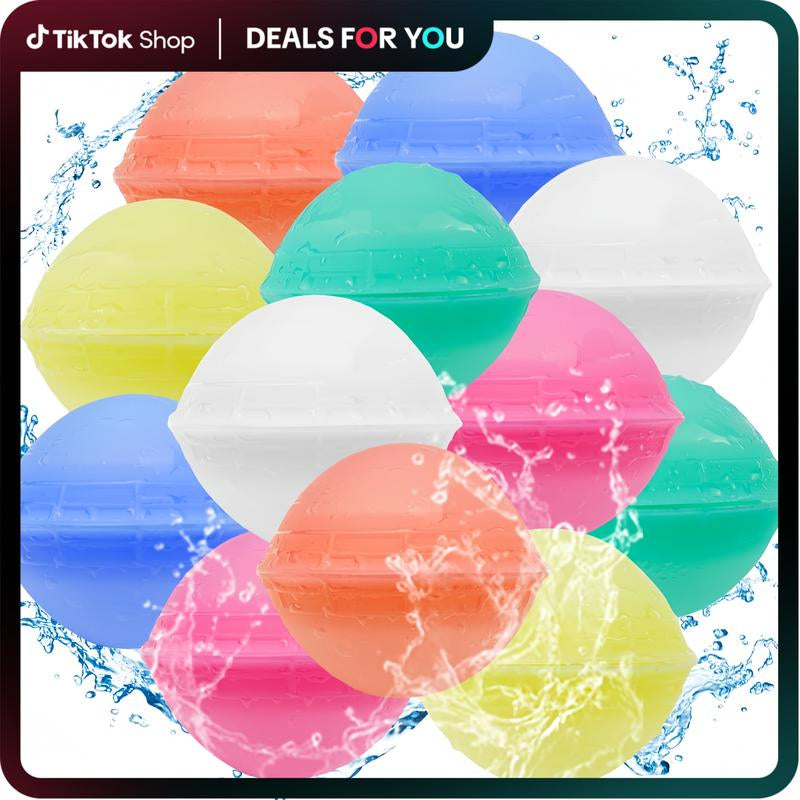 Hotfree 12Pcs Reusable Water Balloons, Pool Beach Water Toys for Boys and Girls, Outdoor Summer Toys for Kids Ages 3-12, Natural Suction Design, Sucker Water Ball with Mesh Bag for Outdoor Activities