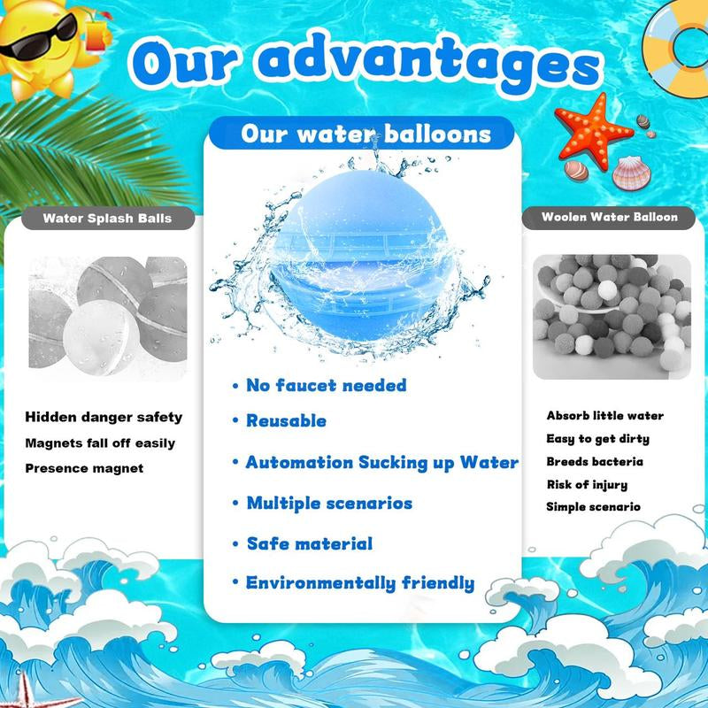 Hotfree 12Pcs Reusable Water Balloons, Pool Beach Water Toys for Boys and Girls, Outdoor Summer Toys for Kids Ages 3-12, Natural Suction Design, Sucker Water Ball with Mesh Bag for Outdoor Activities