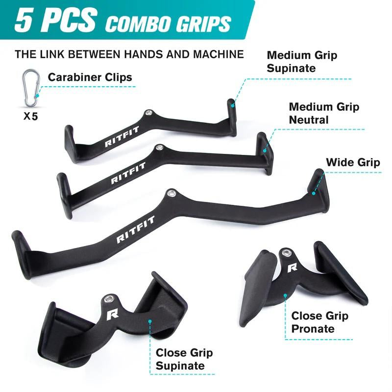 Ritfit 5Pcs Lat Pulldown Bar Combo - Classic Black Home Gym Equipment with Ergonomic Dip Coating & High-Quality Stainless Steel Construction