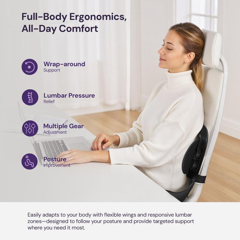 Restock Sale | Cabevibe M3 Dynamic Lumbar Support – Silicone Spineseat Ergonomic Back Support for Posture Correction & Lower Back Pain Relief, Perfect for Office, Car & Home, Gift for Men & Women Black Ergonomic High Back Executive Chair