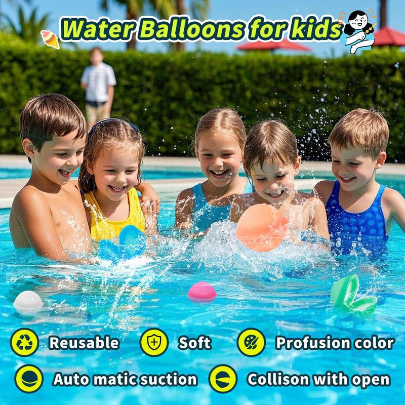 Hotfree 12Pcs Reusable Water Balloons, Pool Beach Water Toys for Boys and Girls, Outdoor Summer Toys for Kids Ages 3-12, Natural Suction Design, Sucker Water Ball with Mesh Bag for Outdoor Activities