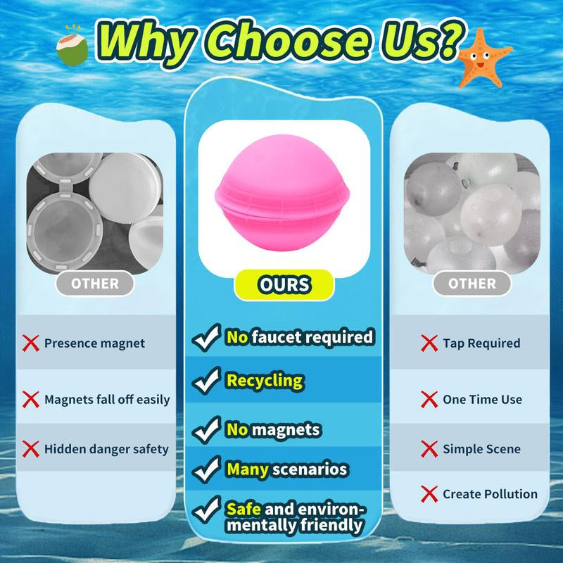Hotfree 12Pcs Reusable Water Balloons, Pool Beach Water Toys for Boys and Girls, Outdoor Summer Toys for Kids Ages 3-12, Natural Suction Design, Sucker Water Ball with Mesh Bag for Outdoor Activities