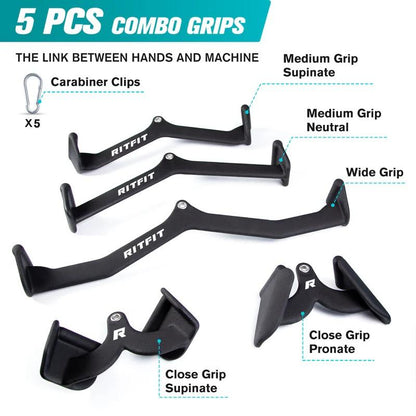 Ritfit 5Pcs Lat Pulldown Bar Combo - Classic Black Home Gym Equipment with Ergonomic Dip Coating & High-Quality Stainless Steel Construction
