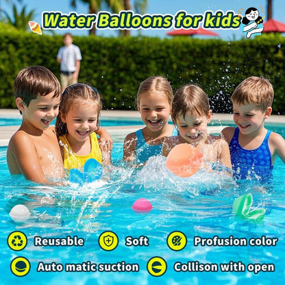 Hotfree 12Pcs Reusable Water Balloons, Pool Beach Water Toys for Boys and Girls, Outdoor Summer Toys for Kids Ages 3-12, Natural Suction Design, Sucker Water Ball with Mesh Bag for Outdoor Activities