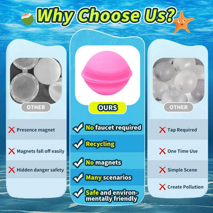 Hotfree 12Pcs Reusable Water Balloons, Pool Beach Water Toys for Boys and Girls, Outdoor Summer Toys for Kids Ages 3-12, Natural Suction Design, Sucker Water Ball with Mesh Bag for Outdoor Activities
